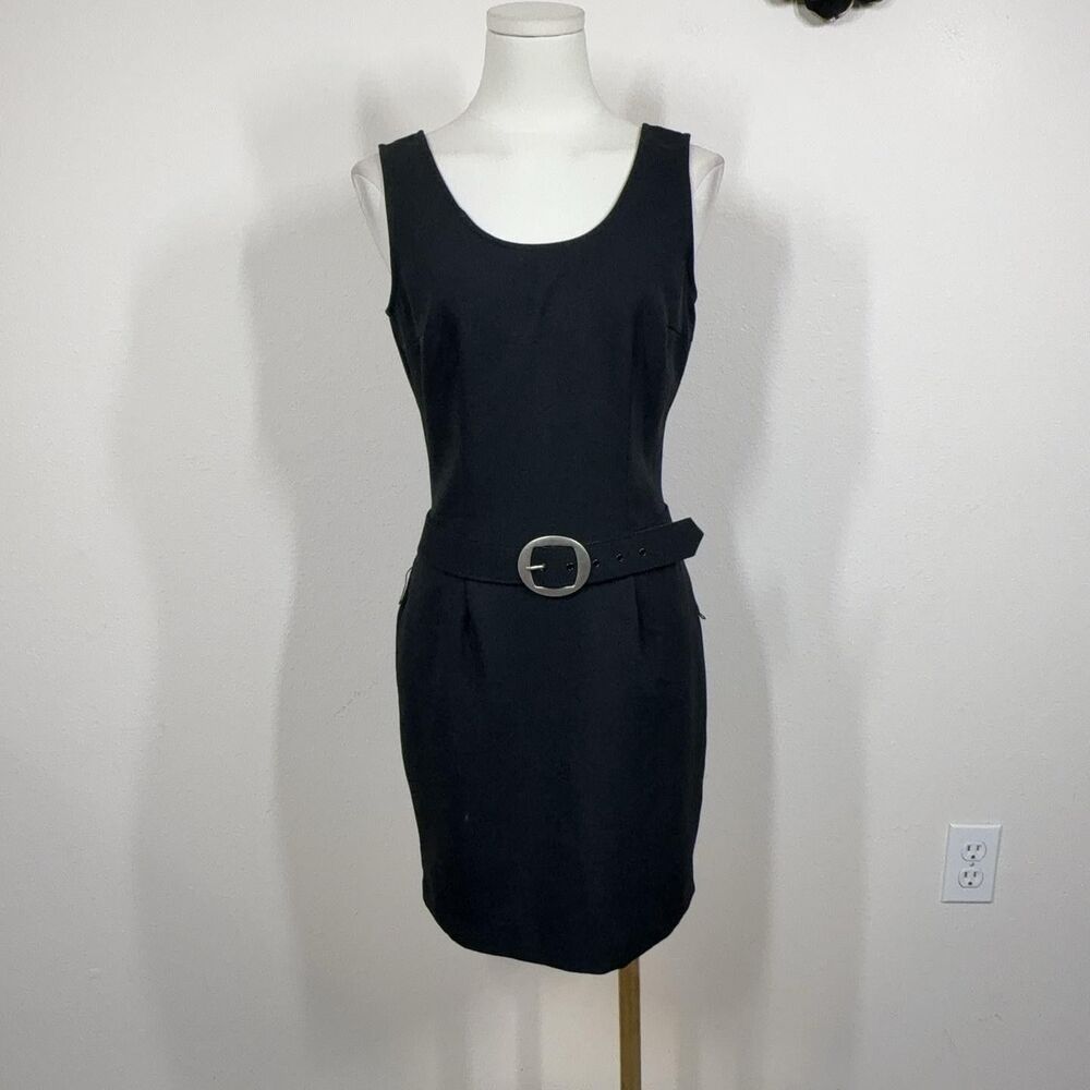 Vintage Jay Jacobs Dress Womens 6 Black Belted Mini Sheath Bodycon LBD Party 90s